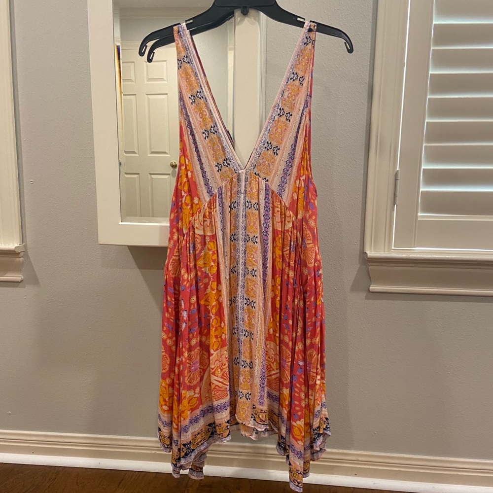 Free People orange printed trapeze slip dress